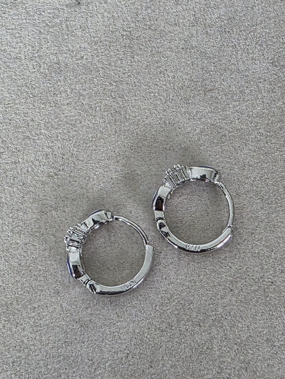 Silver Gold Filled Blue Evil Eye Huggie Hoop Earrings - Picture 4 of 9